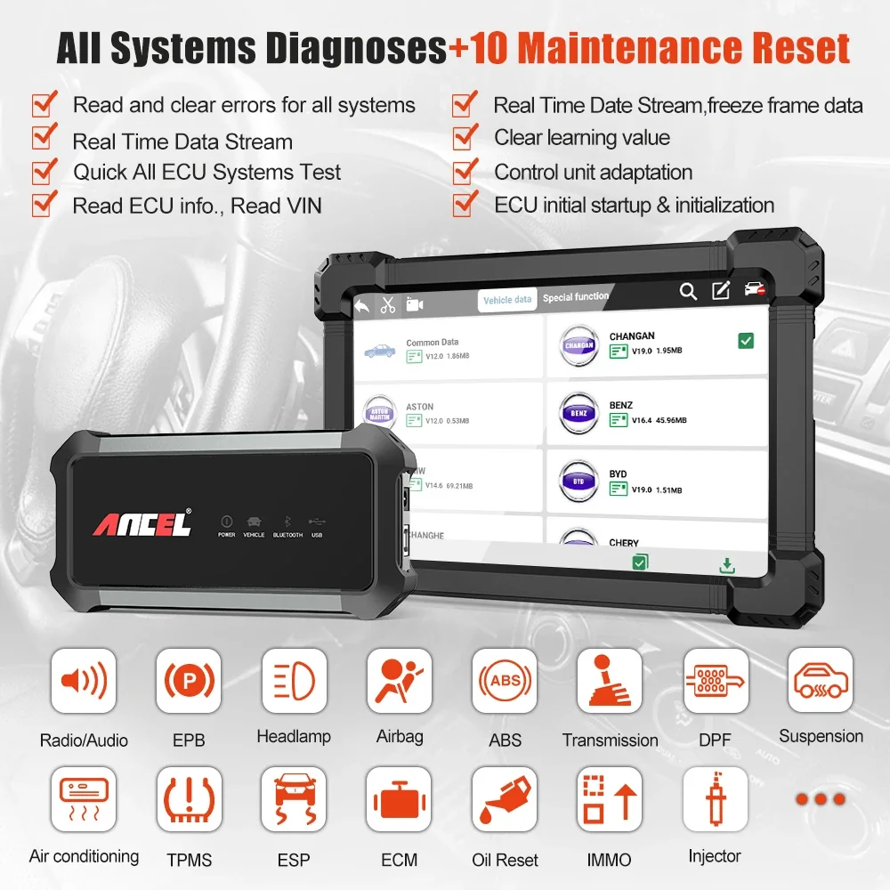 Outil de Diagnostic de voiture Ancel X7 OBD2, système complet O BD 2, Scanner automobile, programmation clé TPMS, outils de Diagnostic de voiture, 12V