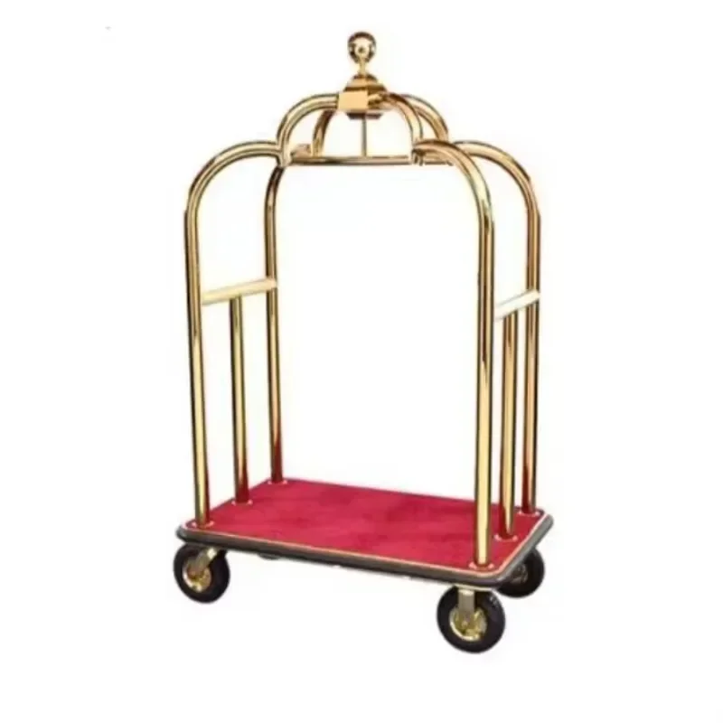 Stainless Steel Hotel Luxury Crown Foldable Bellboy Rack Concierge Birdcage Barrow Baggage Trolley Carts