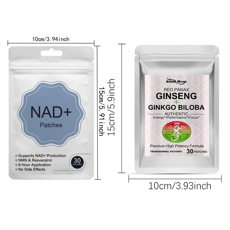 NAD+ Patches & Red Panax Ginseng Ginkgo Biloba Transdermal Patches Energy Focus Wellness Stickers Total 60 Patches - view 2