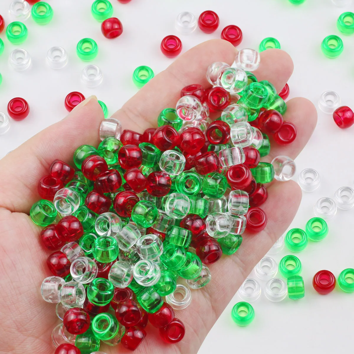 Loose Cylindrical Beads Red Green White Transparent Acrylic For Jewelry Making DIY Christmas Decoration Bracelet Accessories 9MM