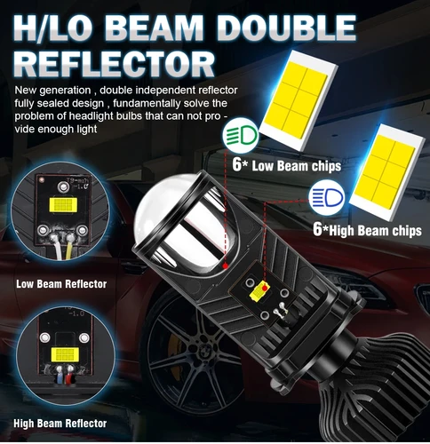 Imagen 2 del producto Lente de proyector H4 Bi LED, bombillas de faros para automóvil, Chip CSP, haz alto/bajo, ventilador Turbo CANBUS, luz de refrigeración para coche, lámpara antiniebla LHD 6000K 12V