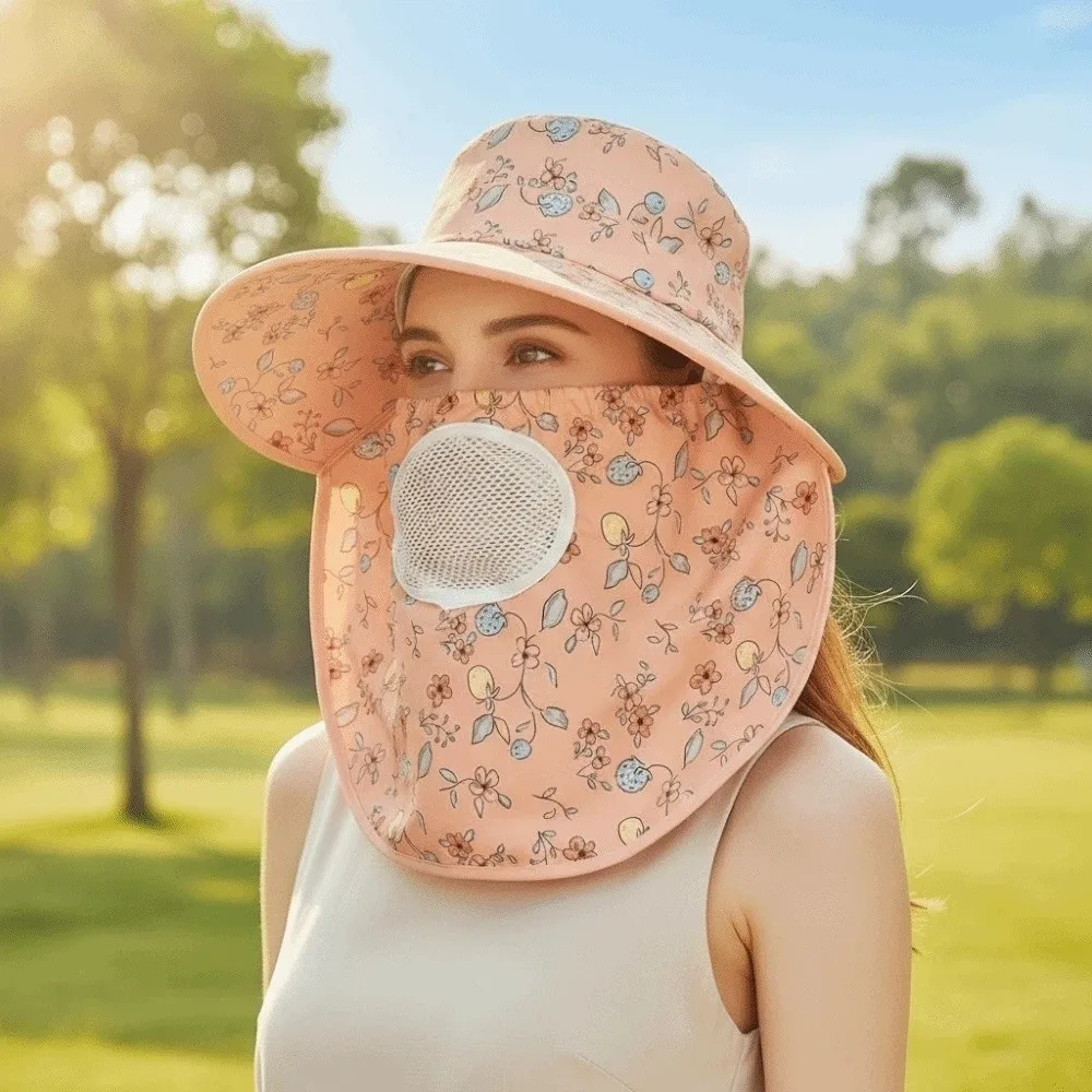 

Sun Cap With Mask Picking Tea Hat Detachable Wide-brimmed Sunshade Shawl Cap Lightweight Floral Neck Protection Hat Outdoor Work