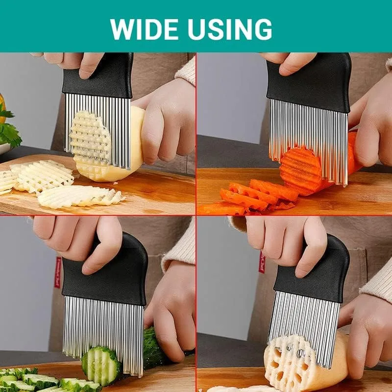 2 Pcs Stainless Steel Crinkle Cutter Kitchen Upgraded Safety French Fry Chip Cutter Efficient Food Prep Tool for Quick Meal Ingredients image 3