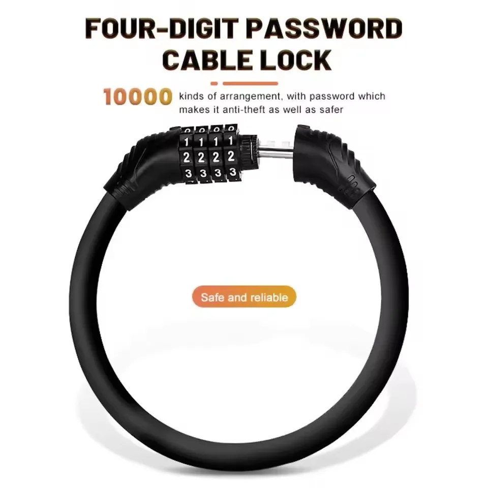 40-90CM Bike Lock Motorcycle Portable Security 4-digit Code Bike Lock Number Lock Accessory for Bicycle Motorcycle Scooter