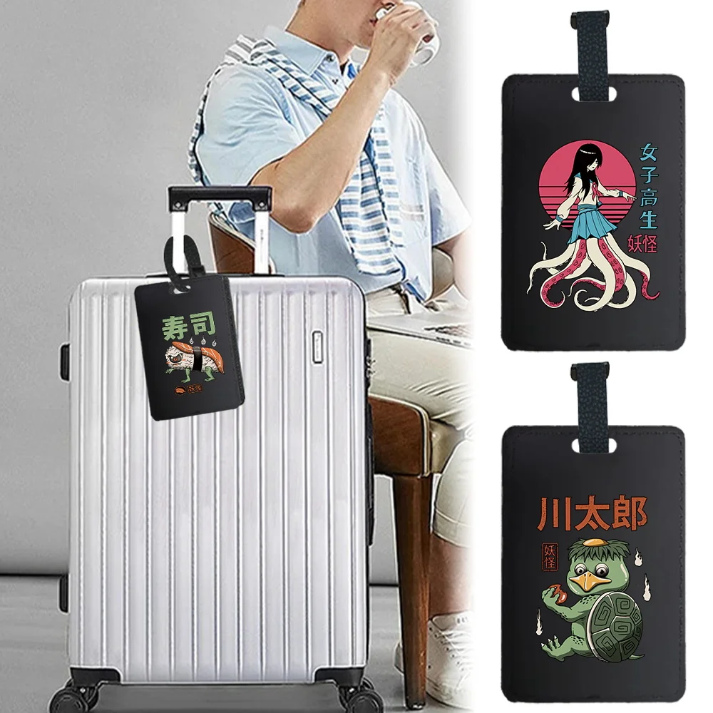 Pu Luggage Tag Personalized Suitcase Identifier Label Luggage Baggage Bag Travel Accessories Name Address Cute Monster Pattern