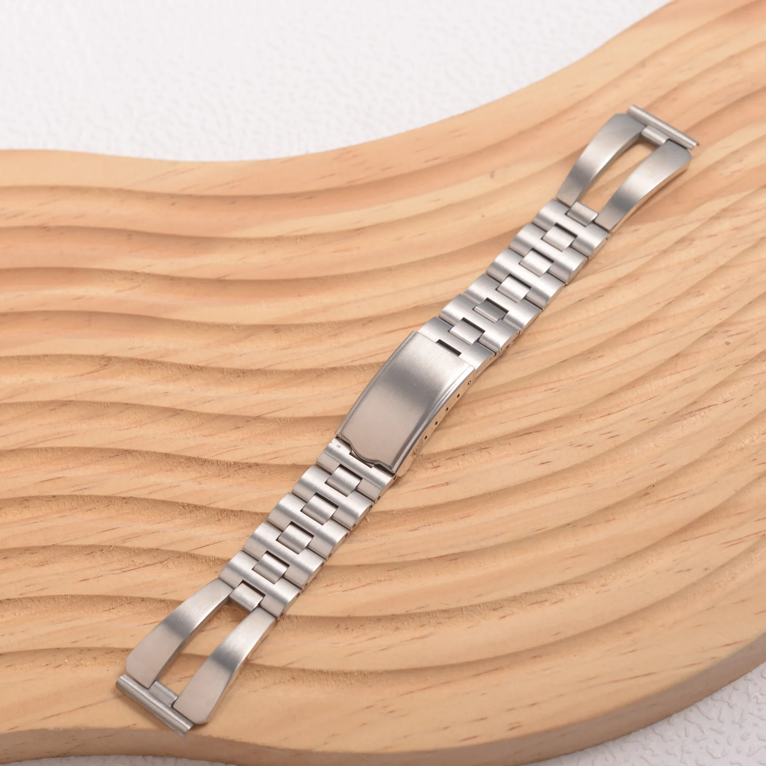 19mm Silver President Stainless Steel Watch Band Convex Hollowed Straight Endlink 3 Rice Beads Watch Strap Fit for Seiko Watch