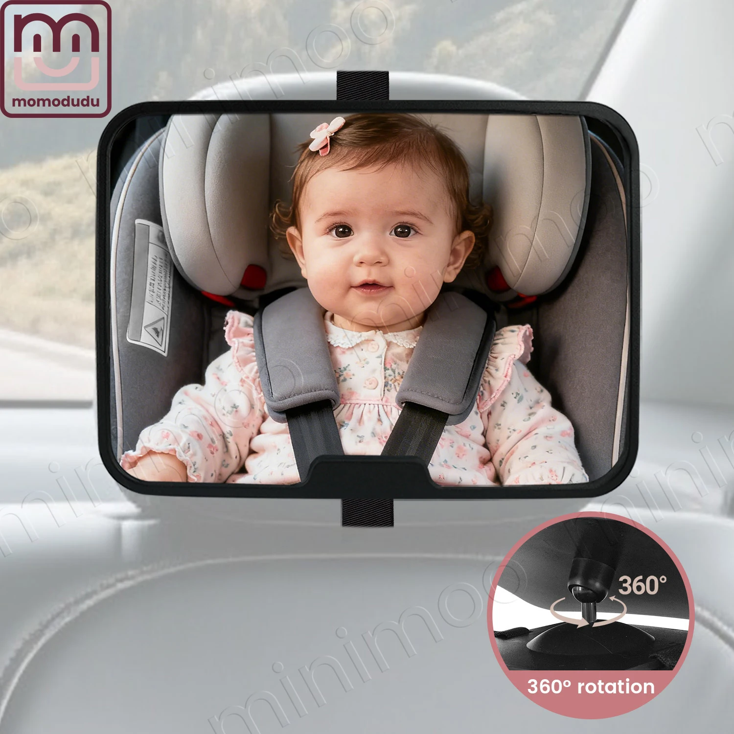 360 ° مرآة سيارة للأطفال قابلة للدوران مع تصميم عريض ومقاوم للكسر للمراقبة الآمنة للرضع ذو الوجه الخلفي #1