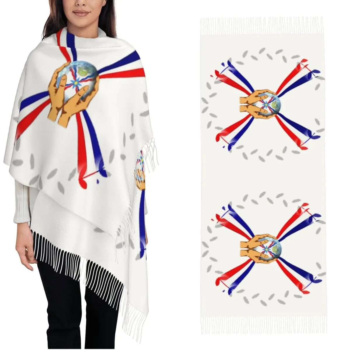 Love Assyria Shawl Wraps for Ladies Winter Large Soft Scarf Assyrian Suryoyo Flag Pashmina Tassel Scarves