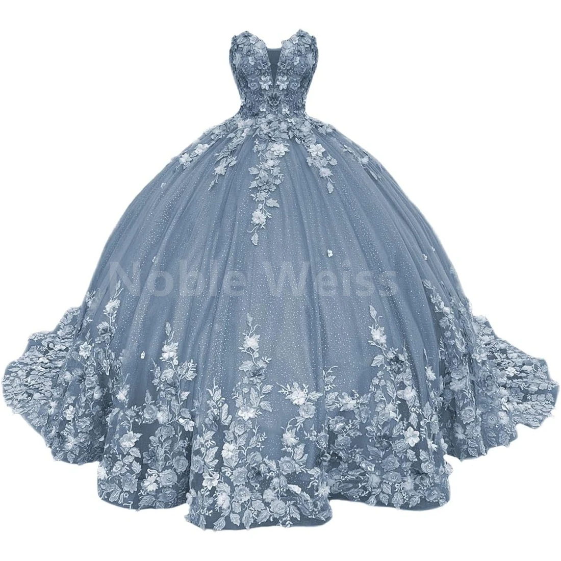 Strapless Quinceanera Dresses with Train Applique Tulle Sweet 16 Dresses 3D Flower Puffy Quinceañera Dress Customized image 5