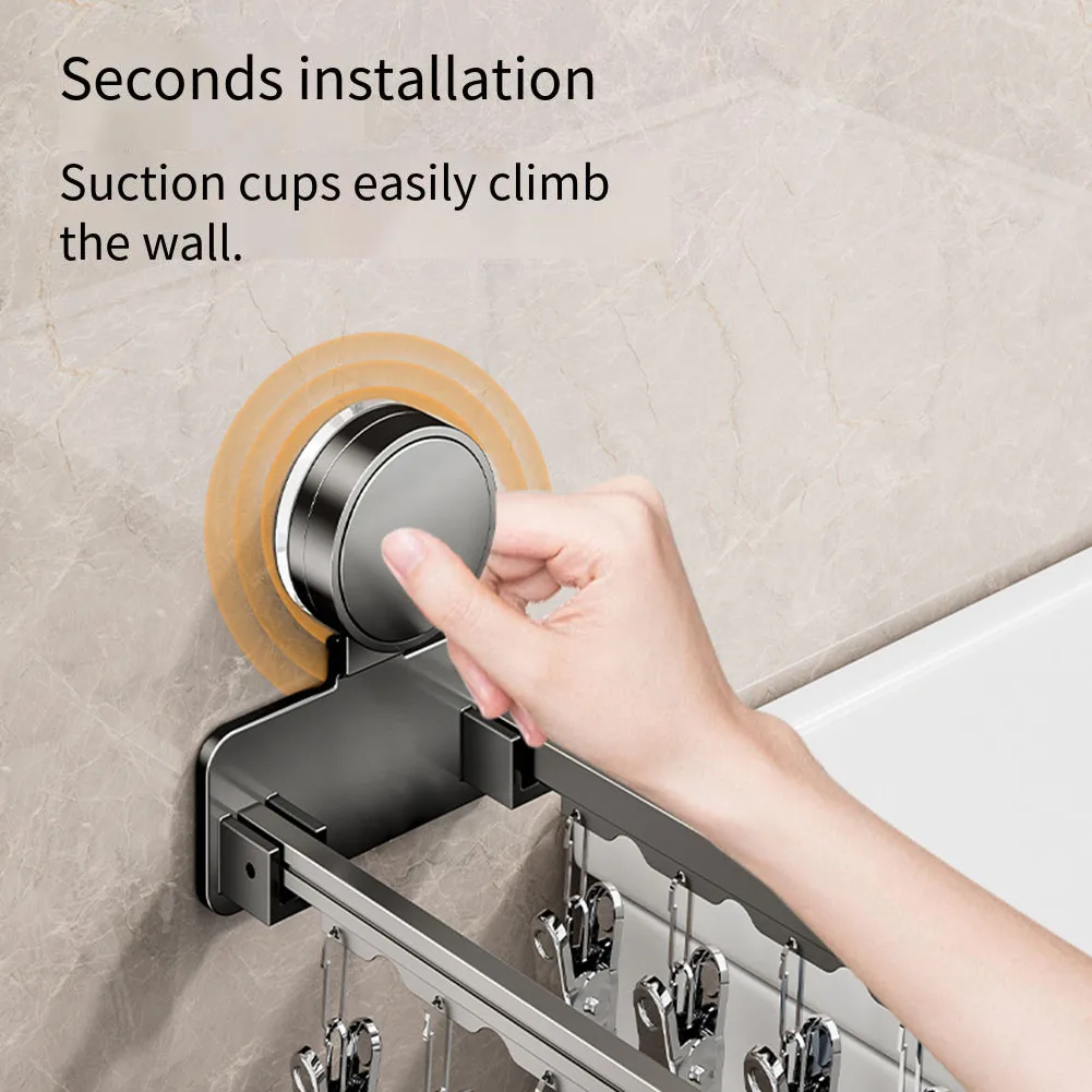 Foldable Suction Cup Sock Drying Rack With 16 Clips Windproof Aluminum Clothes Hanger For Kitchen Balcony Laundry Storage