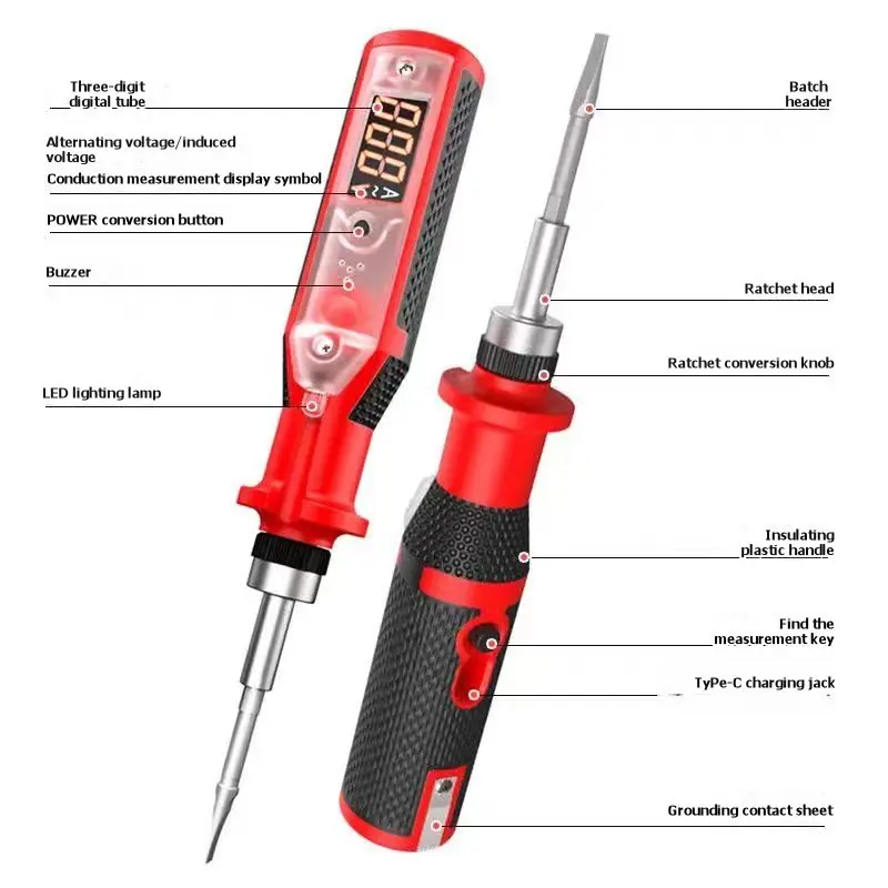 Voice-Enabled Digital Voltage Tester Included In New Rechargeable Ratchet Screwdriver Set Supports AC 3-450V Detection-ELEC