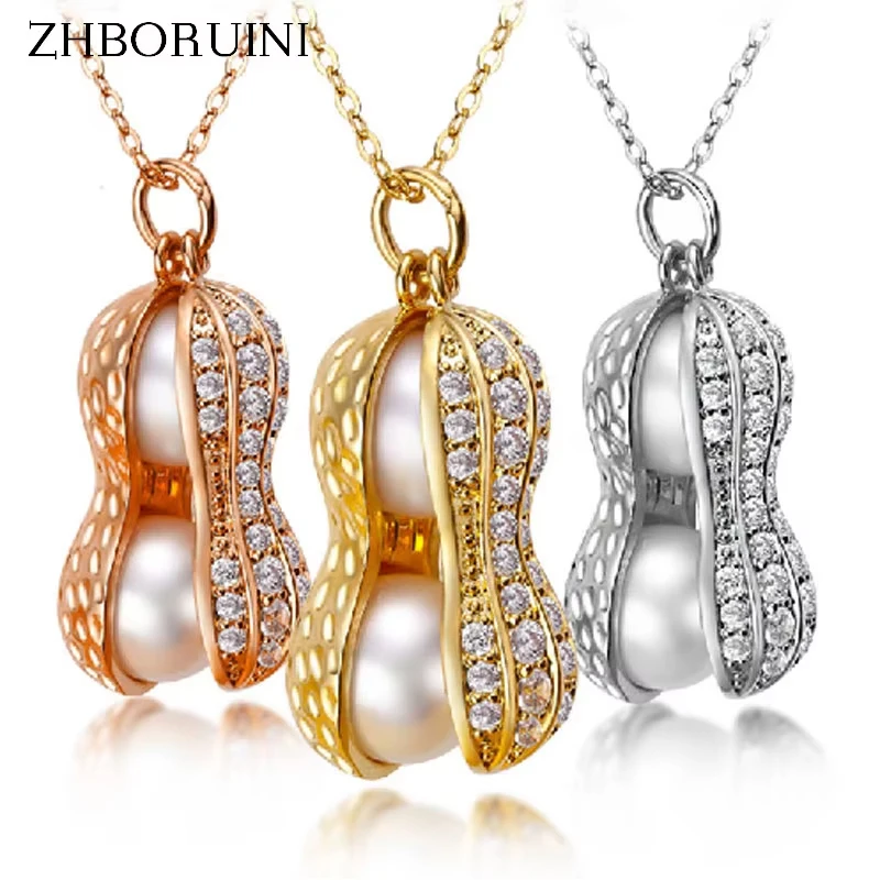 ZHBORUINI  Pearl Necklace Pearl Jewelry Natural Freshwater Pearl Peanut Pendants 925 Sterling Silver Jewelry For Women Gift