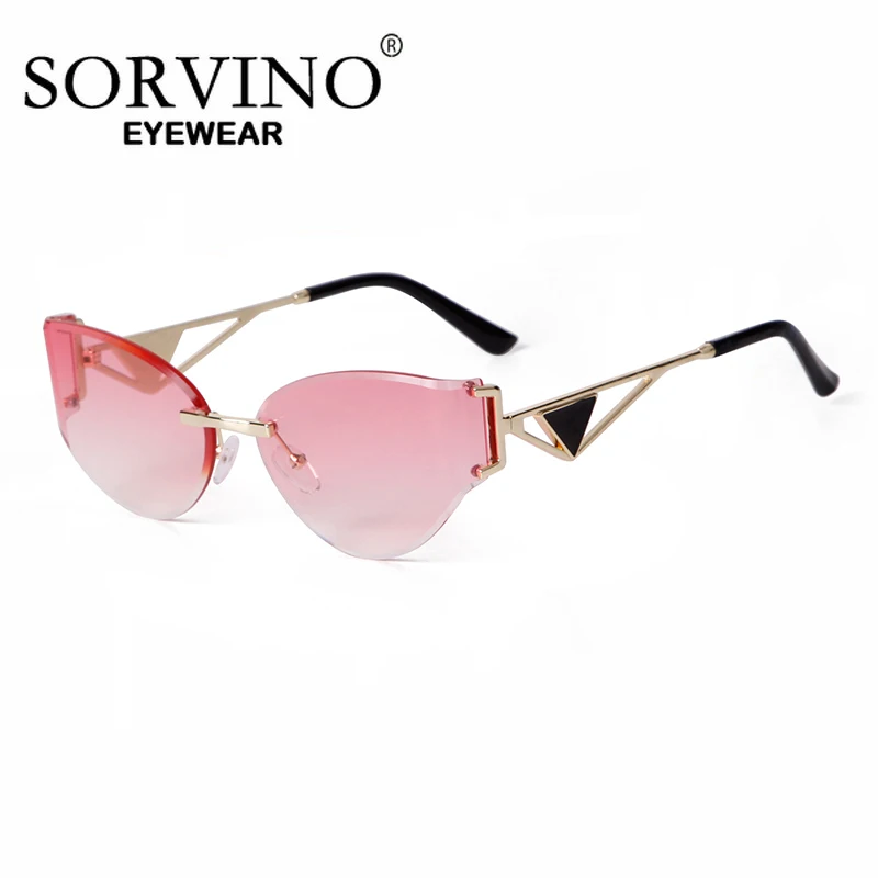 SORVINO موضة العلامة التجارية مصمم عين القط بدون شفة النظارات الشمسية النساء UV400 التدرج الأزرق معكوسة المضادة للخدش نظارات شمسية الإناث