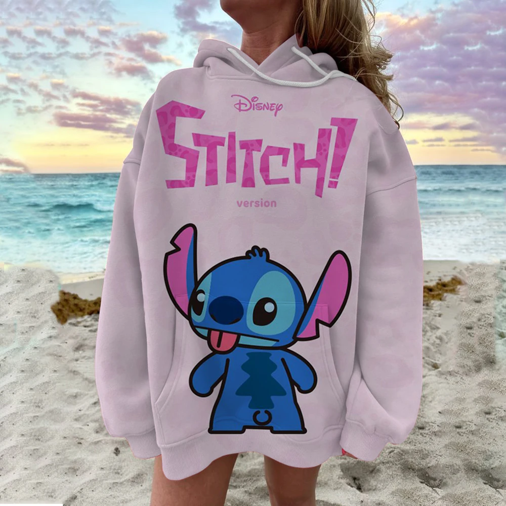 2025 Disney Stitch Hoodie Women's Harajuku Cute Anime Sportswear Manga Street Wear Hoodie Women's Neutral Sportswear