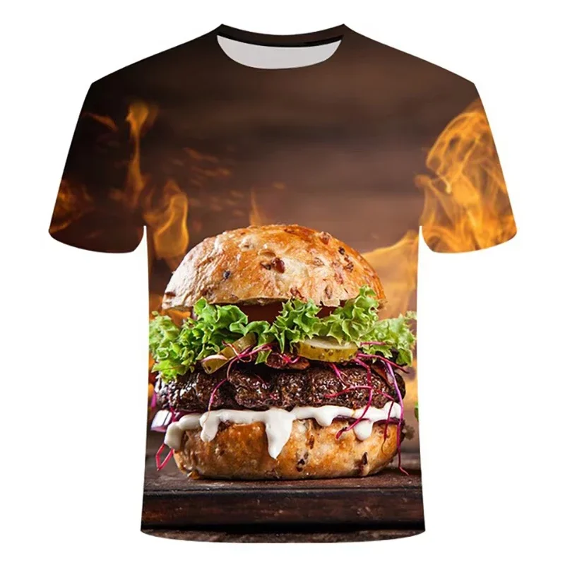 Hamburg Pommes Frites Grafik T-Shirt Herren 3D-Druck Lustiges Essen T-Shirt Kinder Sommer Kurzarm Freizeit Rundhals T-Shirt – Detail 5