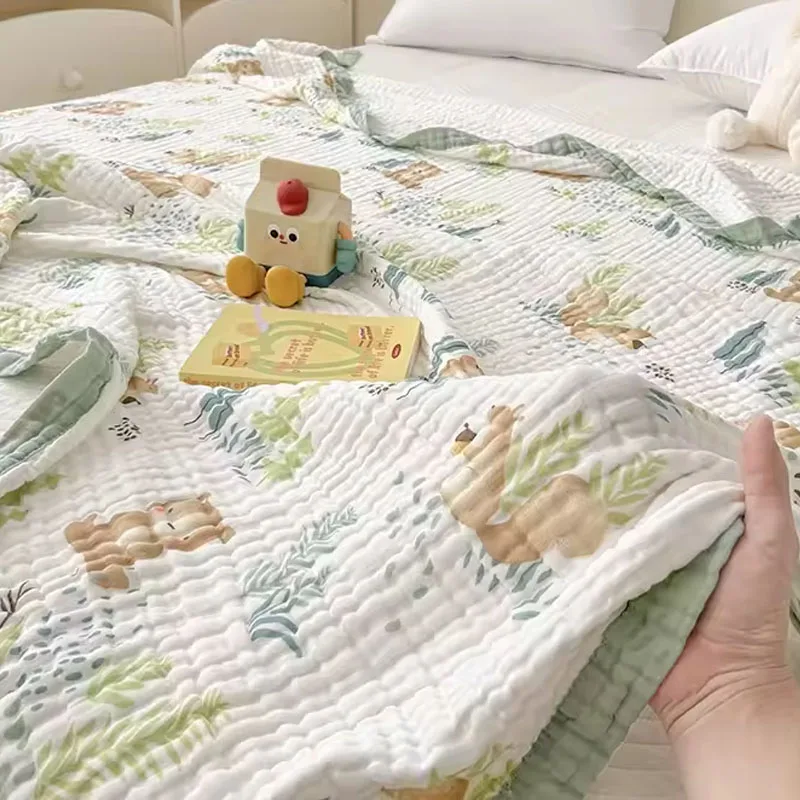ABDL Pure Cotton Blankets 6 Layers Gauze Breathable Soft Absorbent Cute Cartoon Pattern Blankets 200X230cm