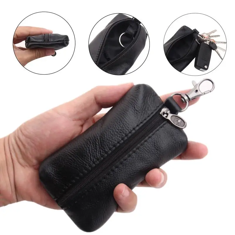 

Men Car Key Case Leather Wallets Coin Purse Soft Zipper Bag Keychain Cover For Money Pocket Thin Wallets Ring Pouch Card Purse