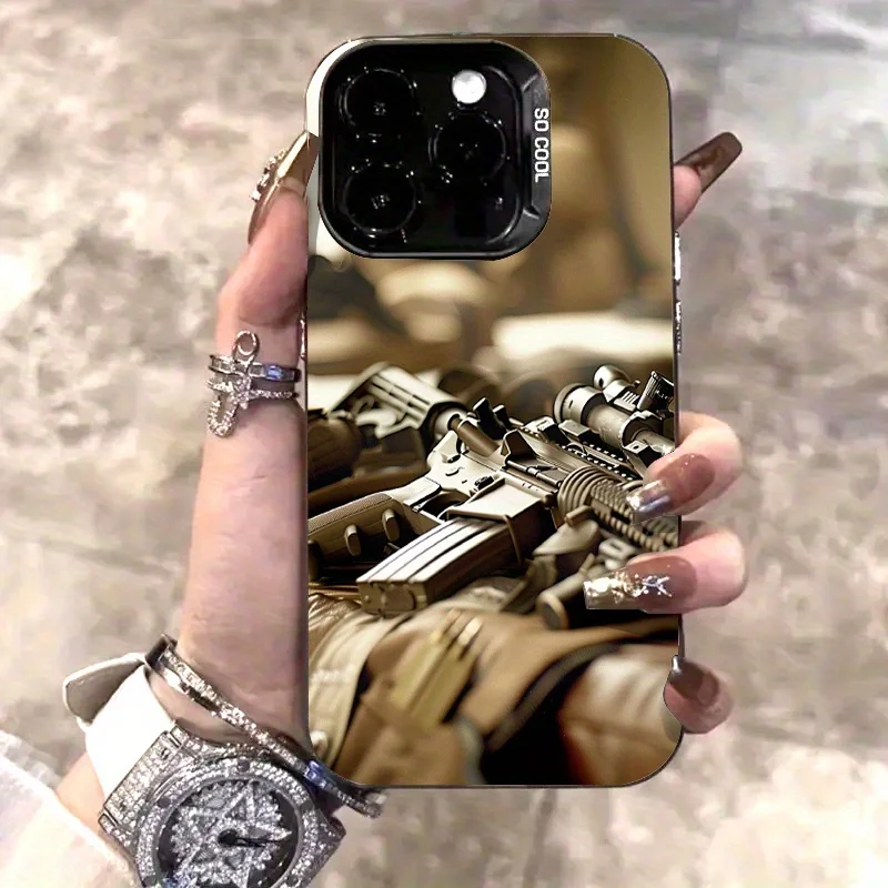 

Simple style gun pattern phone case for iPhone 16 15 14 13 12 11 Pro/ Max/Plus shock-proof rear cover anti-fingerprint
