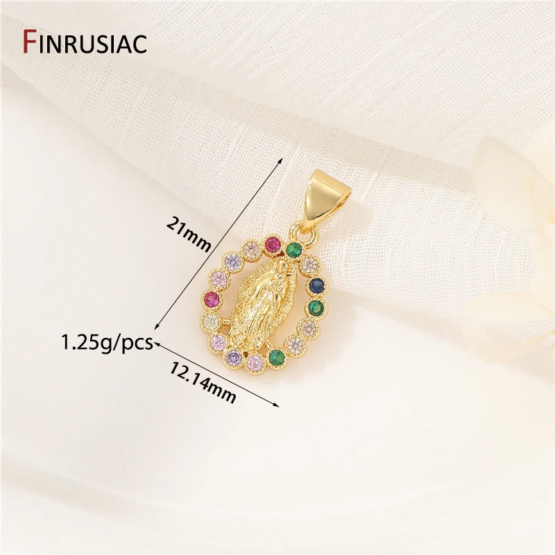 DIY Jewelry Making Supplies 14K Gold Plated Brass Zircon Virgin Mary Charms For Necklace Making Accessories Craft Findings