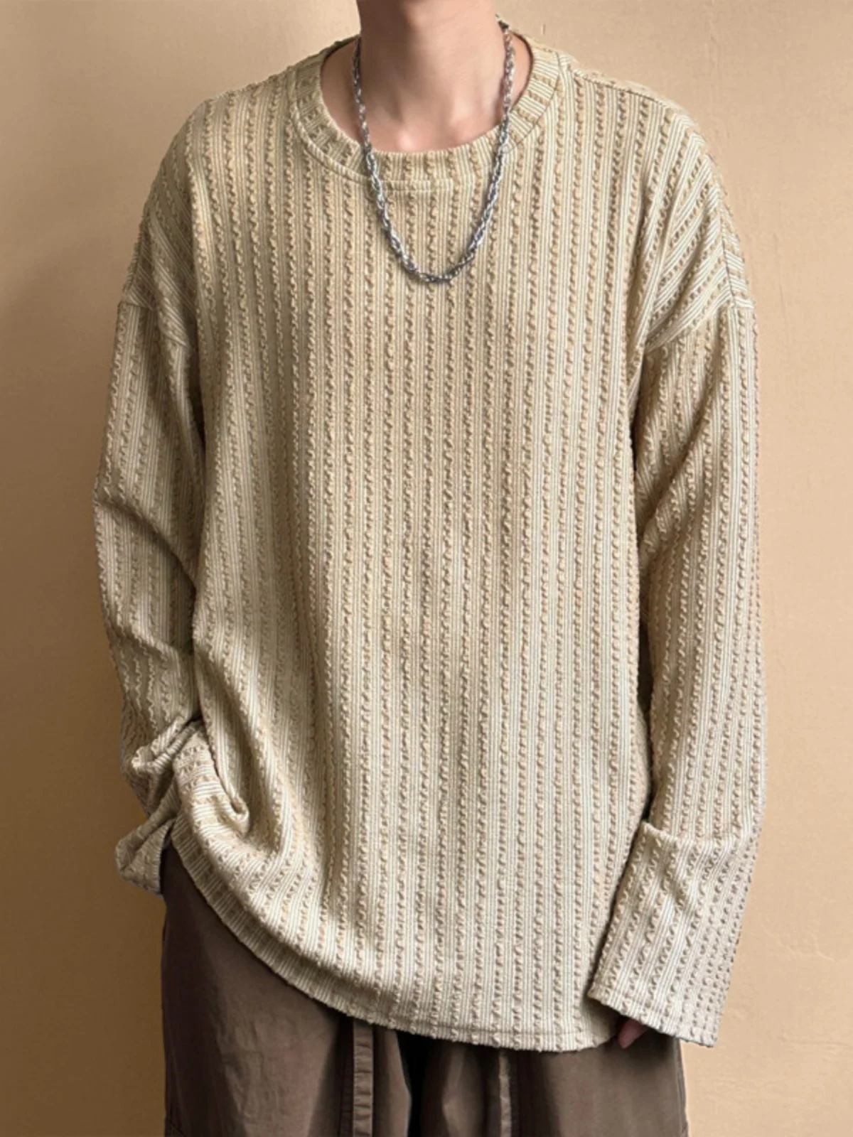 

Textured Long Sve Hoodie Men's Spring Autumn High-End Faion Brand Sweatirt round Ne Base irt Inner Wear Youth Trend