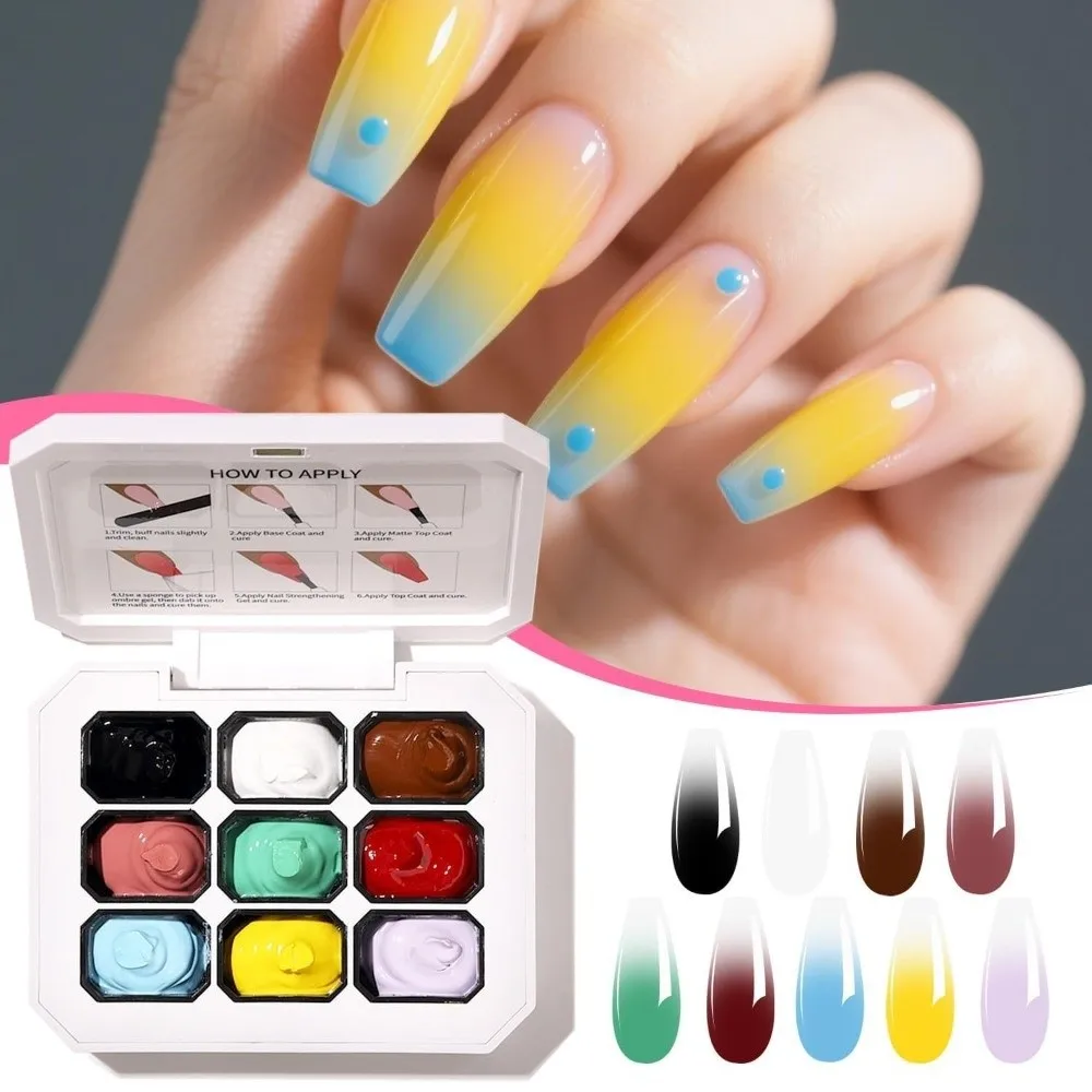 9/16 Color Nail Art Sponge Gel Gradient Effect Smudgeable Nail Gradient Gel Rich Color Highly Saturated Pigment Gel for Nail