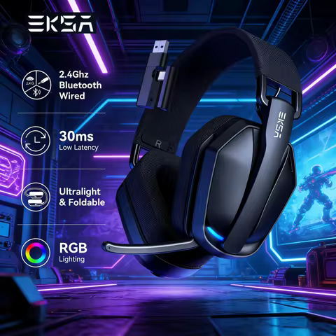 EKSA G19BT 2.4G Wireless Gaming Headset With Mic USB/type C Transmitter Over-Ear RGB Headphones for PS5/PS4/PC /phone