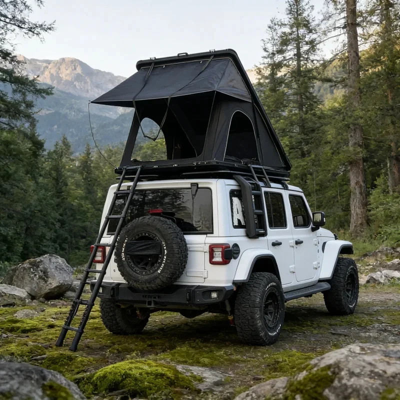 

2 Person Hard Roof Top Tent with Extended Rainfly, 320gsm Fabric, Aluminum Design Outdoor Camping