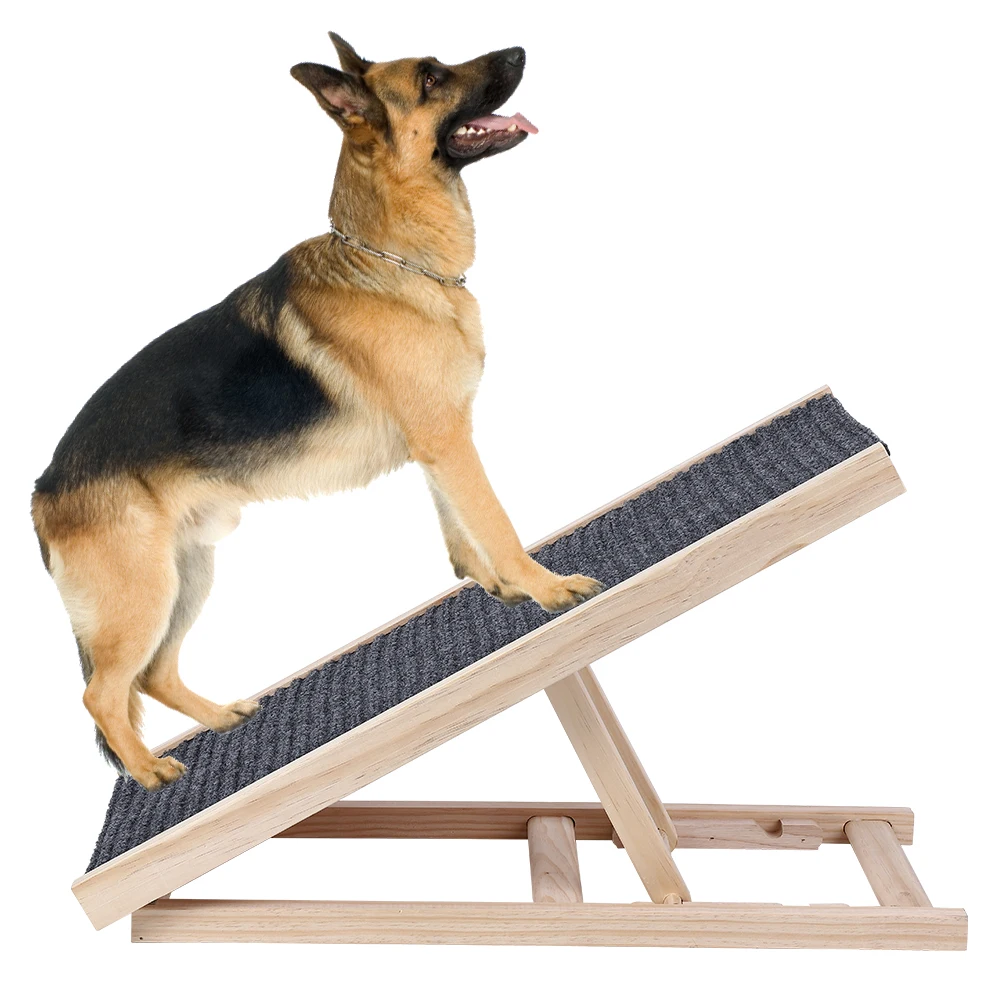 Pet Dog Ramp Ladder Natural Pine Wooden Lightweight Pet Supplies Folding Anti-skid Adjustable 2 Height Climbing Ladder