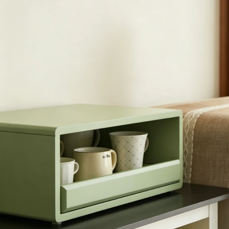 Imported Rubberwood Coffee Stand, Drawer Style Cup Organizer, Layered Smooth Slide Shelf, Large Capacity Tea Ware Display Rack