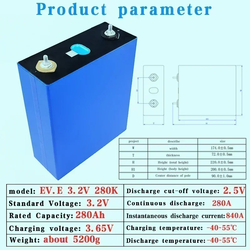 NEW 3.2V 280k Lifepo4 A-class mobile power bank 280k battery 8000 times Lifepo4 battery 4S 12V 6S 24V 48V solar off-road vehicle