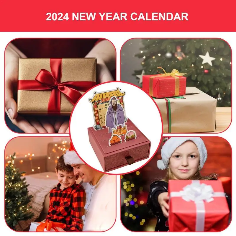 2024 New Year Calendar Desktop Calendar Chinese Calendar Card Calendar Desktop Decoration God Of Wealth Drawer Calendar For