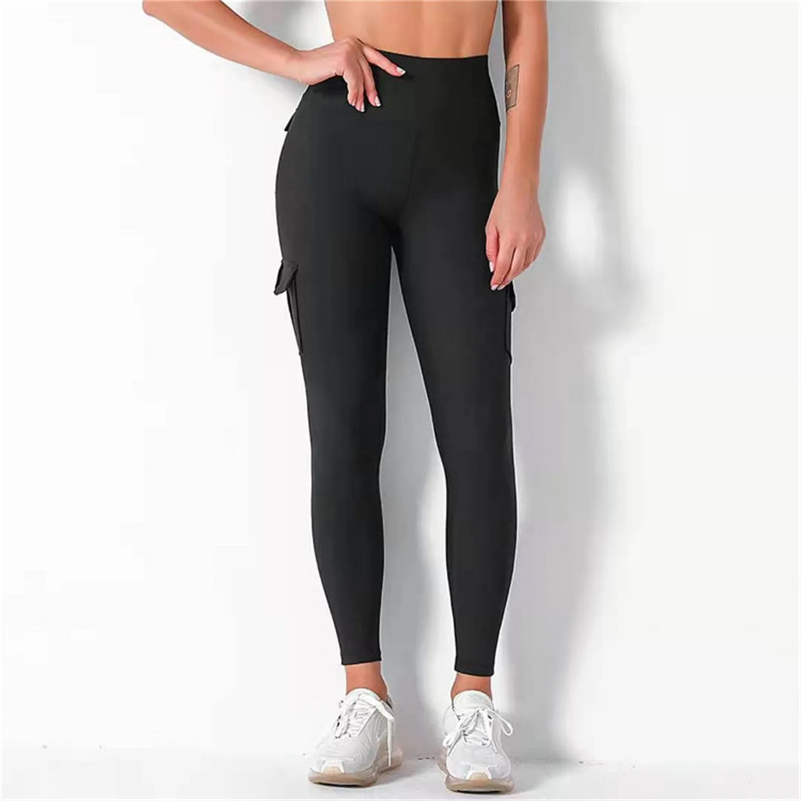 Horse Riding Leggings Sports Tights Solid Color Jeggings Running Exercise Stretch Pockets Tinker Cargo Leggings