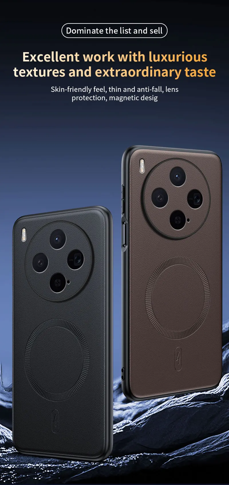 Für VIVO X300: Magnetische Lederhülle mit Schutzfunktion, Anti-Fingerabdruck, rutschfest, aus PC+TPU. – Detail 5