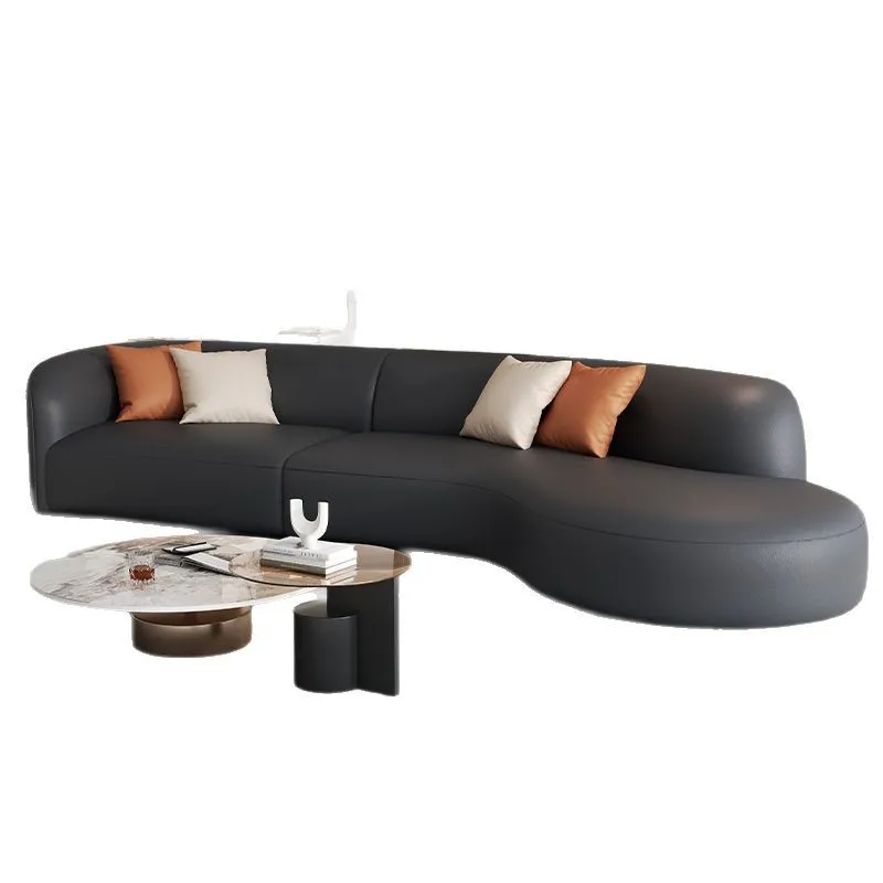 

Italian minimalist curved living room leather sofa modern light luxury
