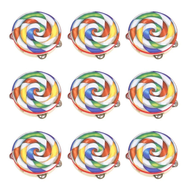 ABXI Musical Instrument 8 Inch Tambourine Hand Held Lollipop Colorful Hand Drum Percussion Children Kids Toy Gift
