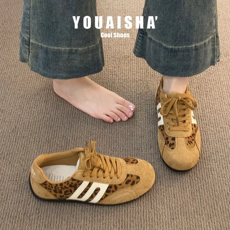 

Fashion Leopard Sneakers for Woman 2025 Autumn New Retro Trend Training Women's Shoes Lightweight Non-slip Lace-up Running Shoes