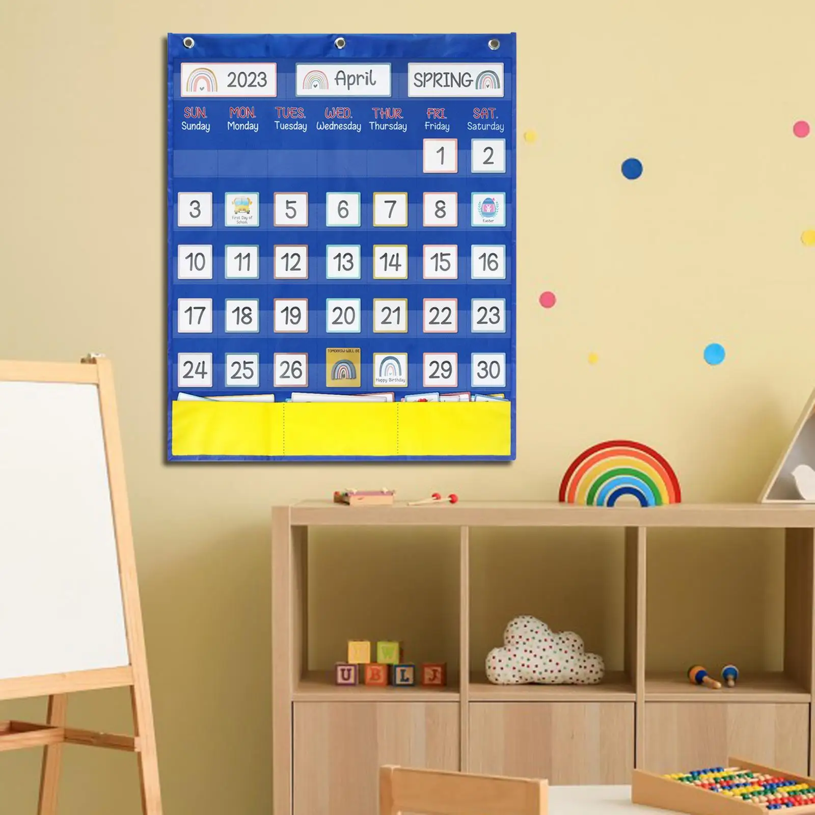 Calendar Pocket Chart Early Learning Teacher Supplies with 89 Cards Kids