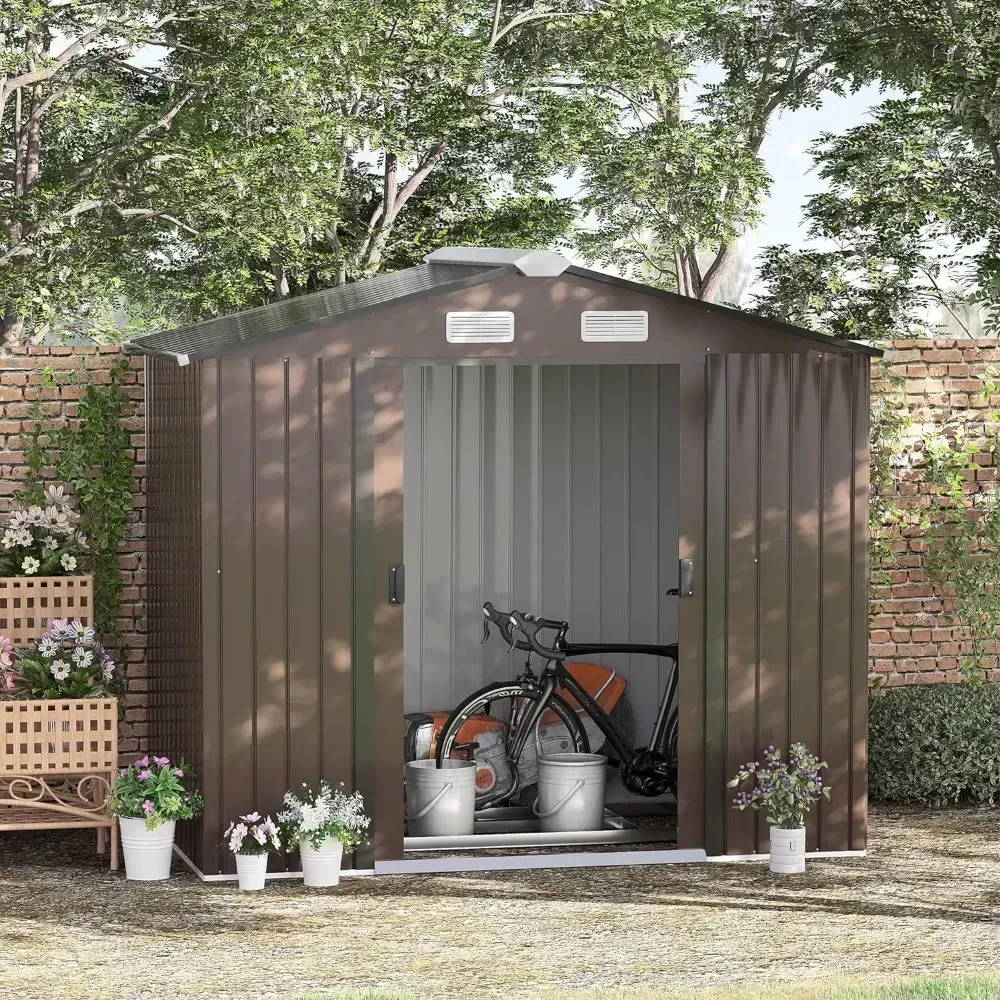 

7' x 4' Outdoor Storage Shed, Garden Tool House with Foundation, 4 Vents and 2 Easy Sliding Doors for Backyard, Garage, Lawn