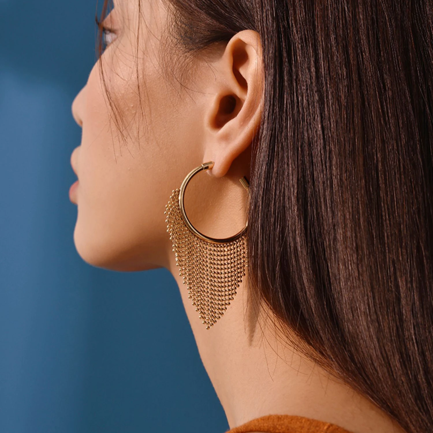 Flashbuy New Trendy Gold Color Beads Tassel Hoop Earrings For Women Charm Alloy Earrings Party Jewelry Teen Gift