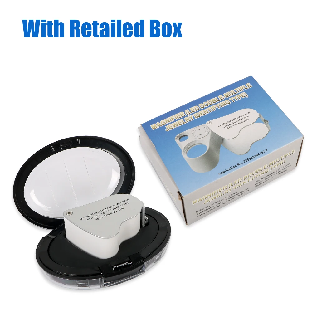 Jeweler Loupe Magnifier Folding With LED Lighting Magnifying Glass 60X 30X Loupe Illuminated 2 In 1 Handheld Magnifier