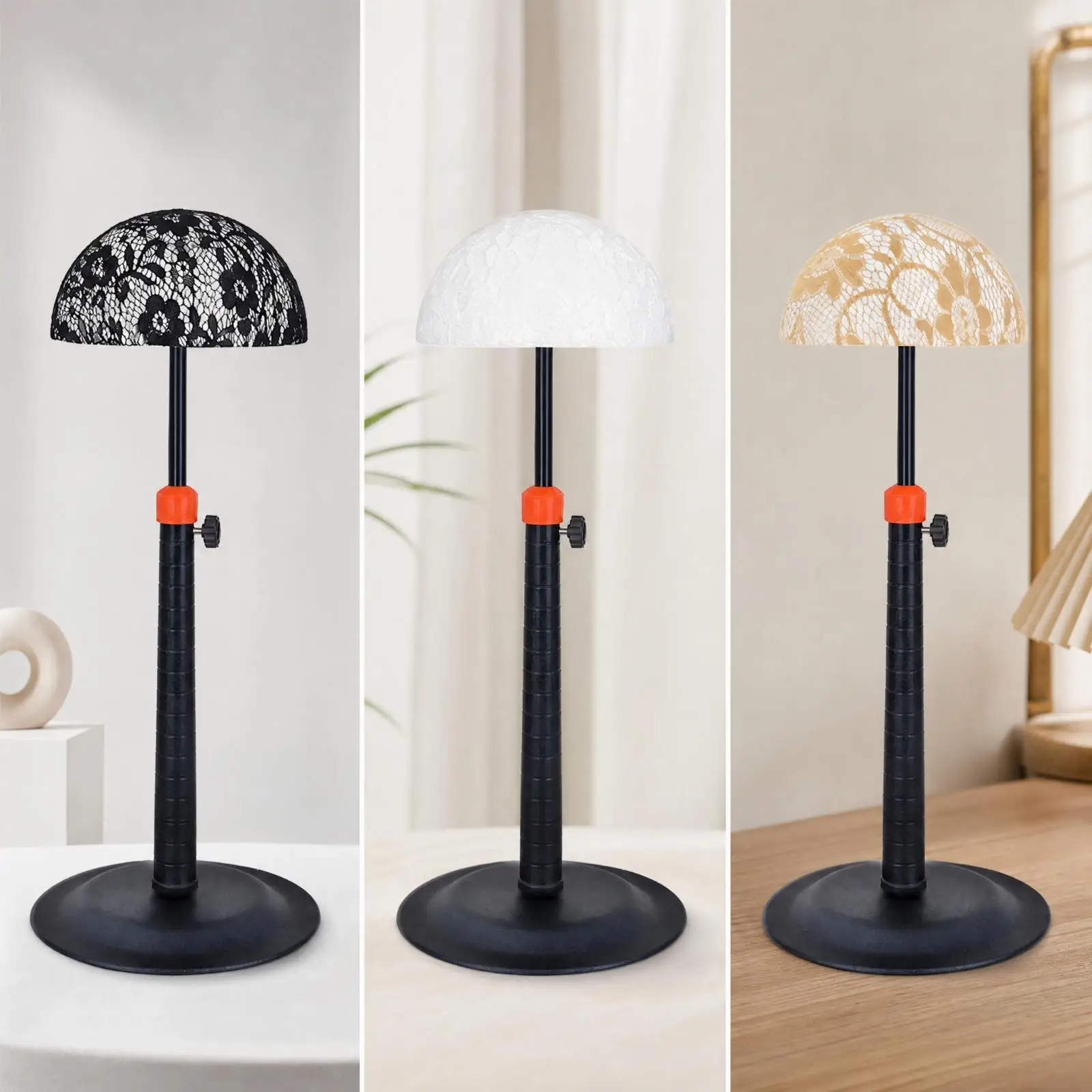 Adjustable Hairpiece Stand Support for Hat and Wig Display with Stable Iron Circular Base