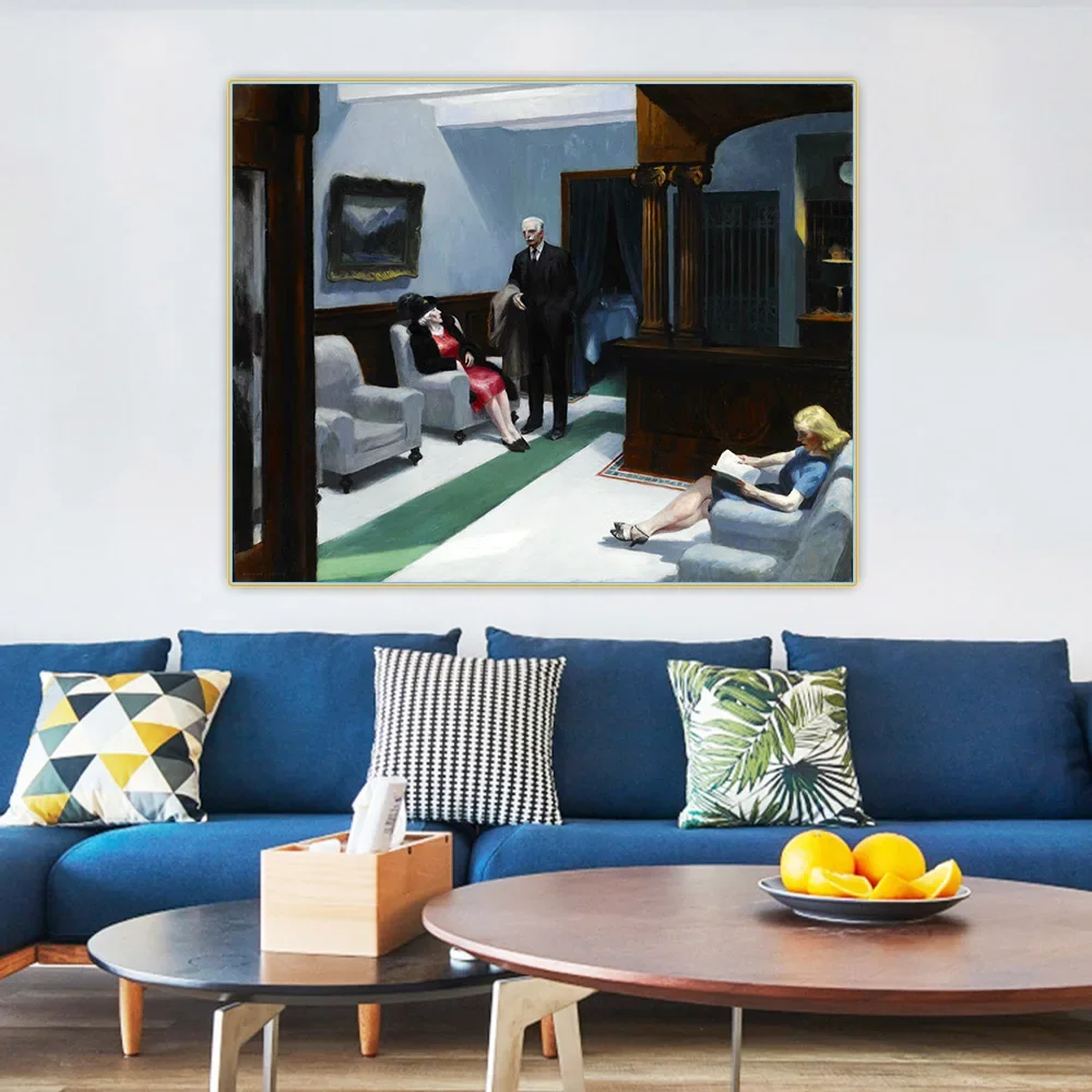 Hotel Lobby,1943, by Edward Hopper Canvas Oil Painting Art Aesthetic Picture Poster Wall Backdrop Hanging Decor Home Decoration