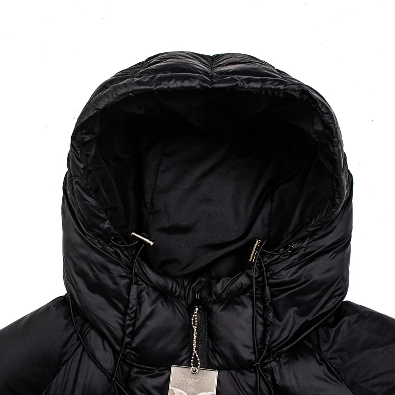 Fall Winter New Arrival Mertre Men Black Full Zip Puffer Jacket Hooded Drawstring Embroidery Logo Warm Outerwear