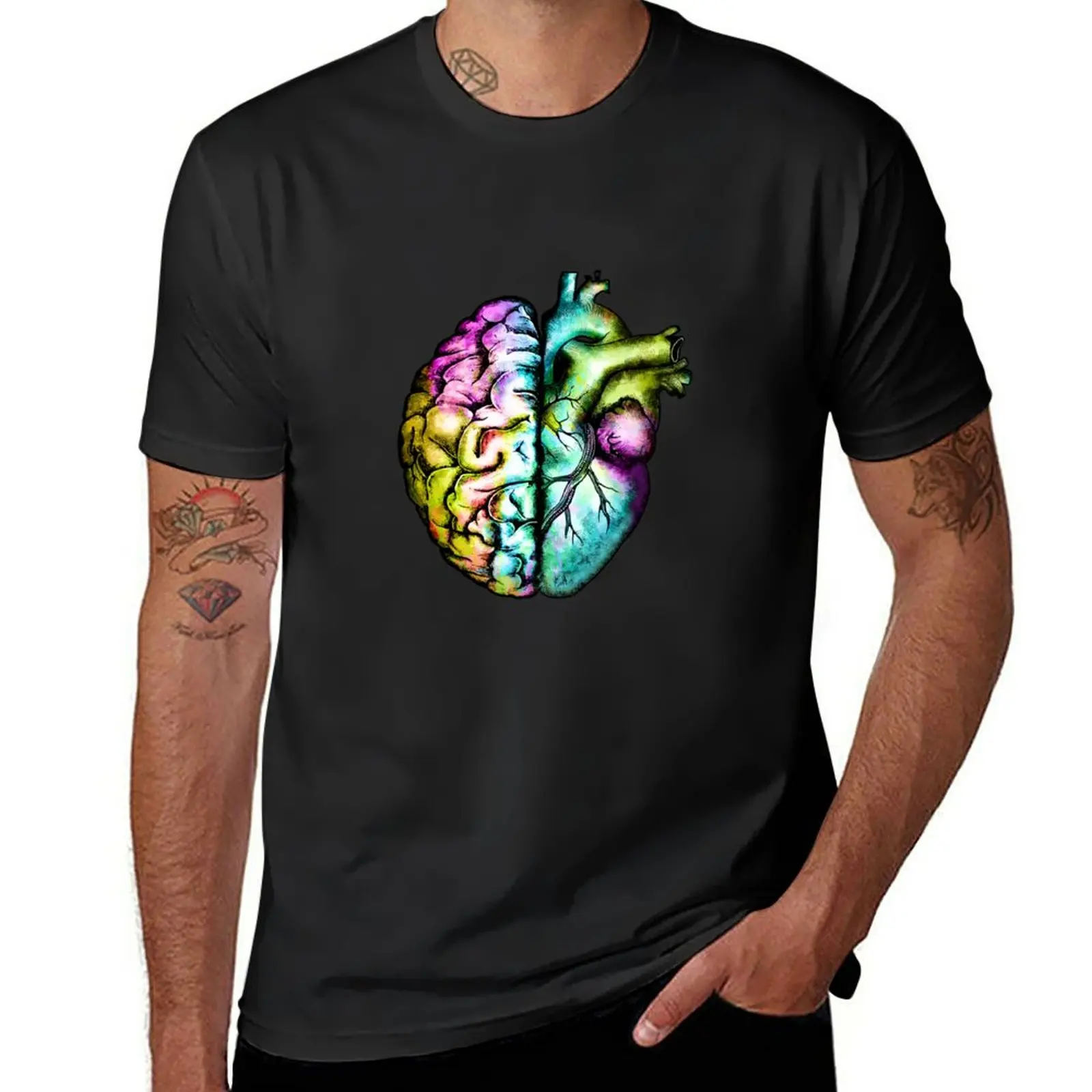 

New Right balance between brain and heart, colorful, rainbow, multicolored, mental health T-Shirt