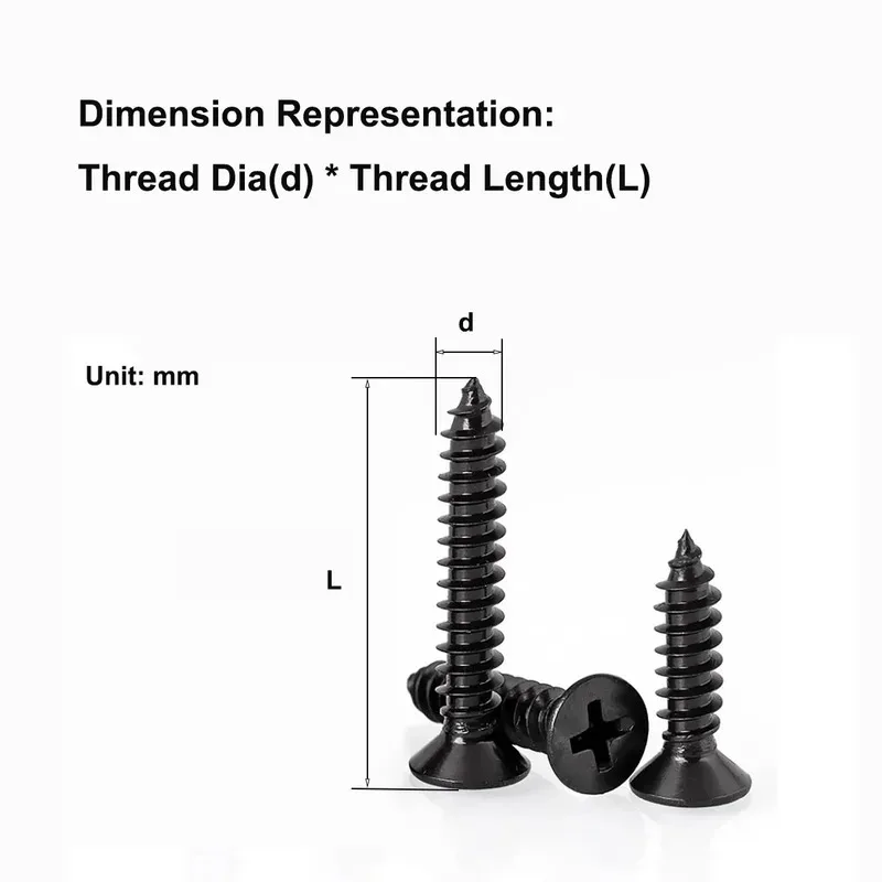 

Black Zinc Plated 304 Stainless Cross Countersunk Pointed Self Tapper M1.7-M6