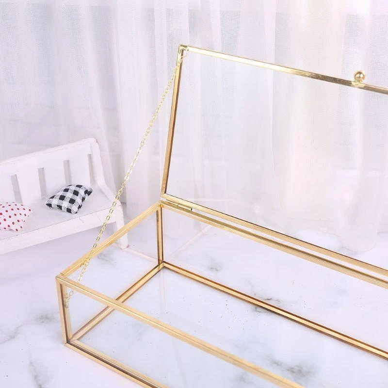 R1WA Large Clear Rectangle Box Rings Bracelet Golden Durable