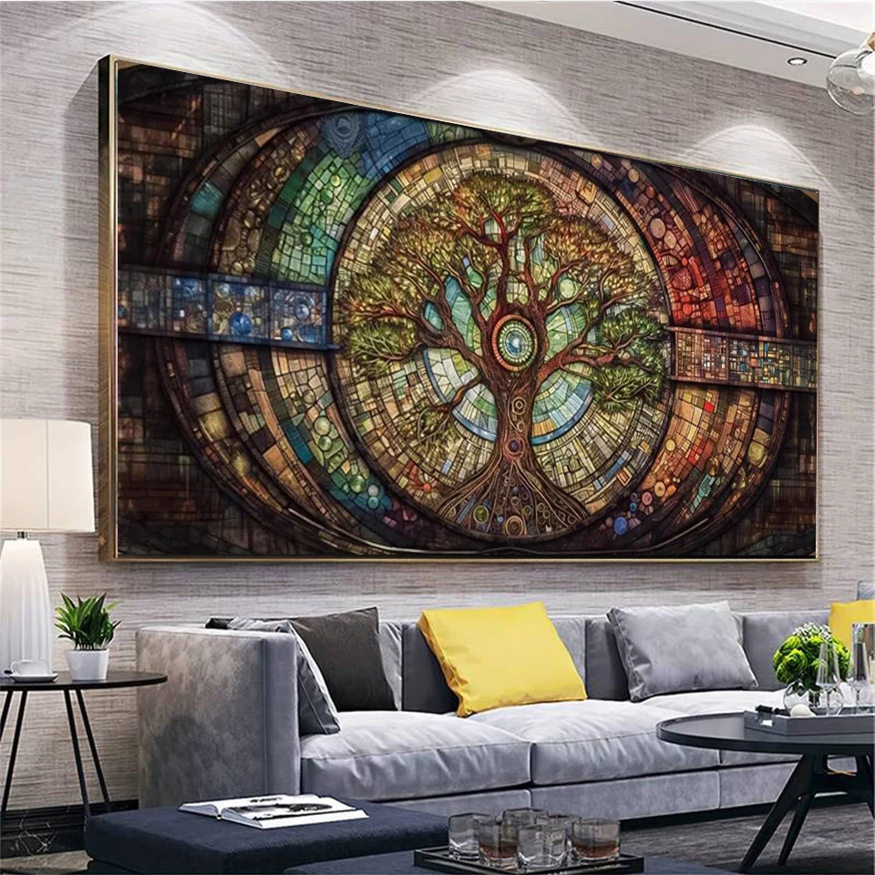 5d Diamond Painting Yggdrasil Stained Glass Tree of Life Diy Diamond Art Cross Stitch Mosaic Embroidery Mythology Colorful Tree