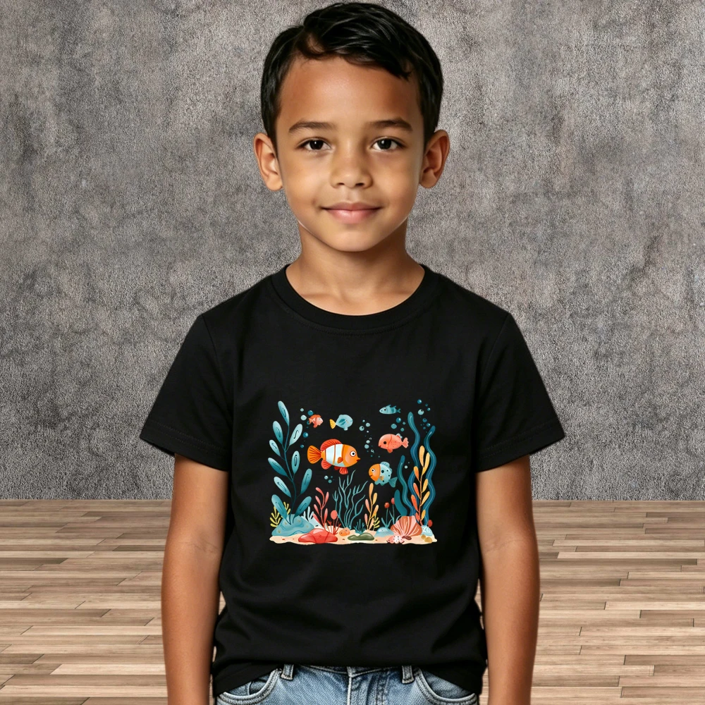 Boys Girls Toddler Underwater Marine Life T-Shirt Summer Short Sleeve Kids Ocean Animal Print Tees