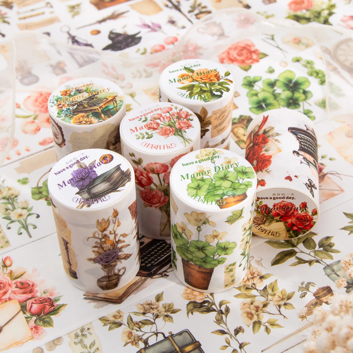 60mm*200cm Manor Diary Series Vintage Plant Washi Tape Creative DIY Journal Collage Decor Stationery