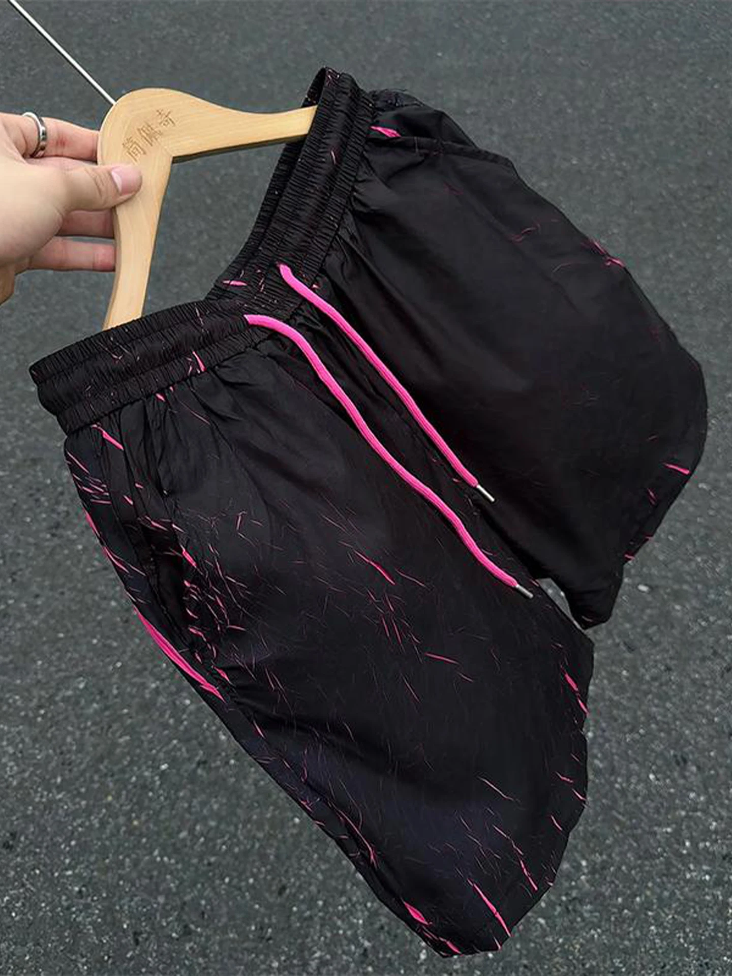 Quick Dry Ice Silk Men's Shorts American Splatter Color Block Casual Breathable Running Pants Straight Leg Five-Quarter Length
